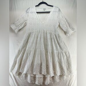 Sundance Jasmine Midi Dress White Eyelet Floral V-Neck Half Sleeve Petite Small